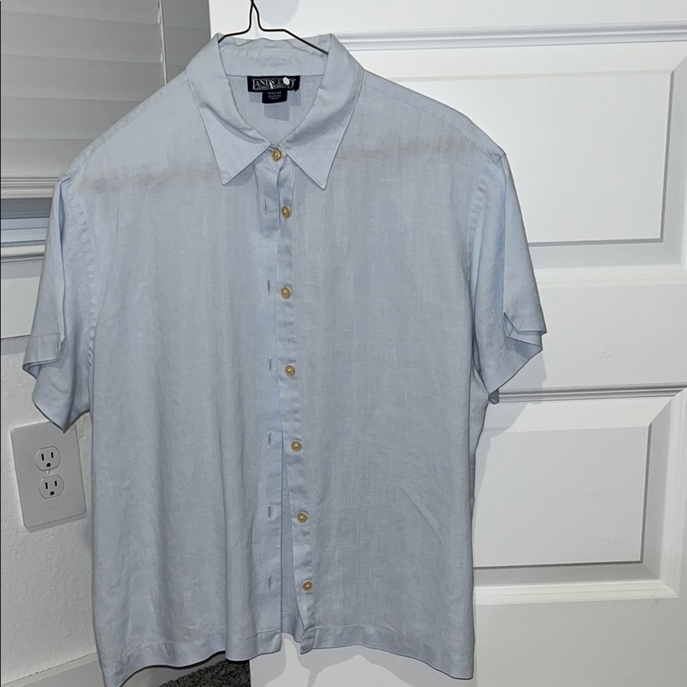 Lands' End Blue Casual Button Down Shirt with Relaxed Fit
